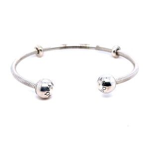 Pandora Silver Open Snake Chain Bracelet with Logo Spheres
